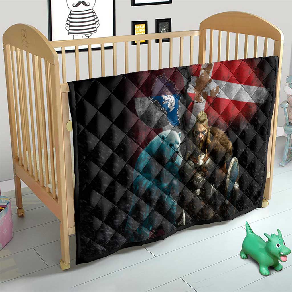 Greenlandic and Danish Together Quilt Polar Warrior Vikings with National Flag Grunge Style - Wonder Print Shop