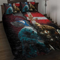 Greenlandic and Danish Together Quilt Bed Set Polar Warrior Vikings with National Flag Grunge Style - Wonder Print Shop