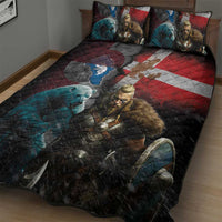 Greenlandic and Danish Together Quilt Bed Set Polar Warrior Vikings with National Flag Grunge Style - Wonder Print Shop