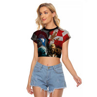 Greenlandic and Danish Together Raglan Cropped T Shirt Polar Warrior Vikings with National Flag Grunge Style - Wonder Print Shop