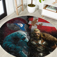 Greenlandic and Danish Together Round Carpet Polar Warrior Vikings with National Flag Grunge Style - Wonder Print Shop