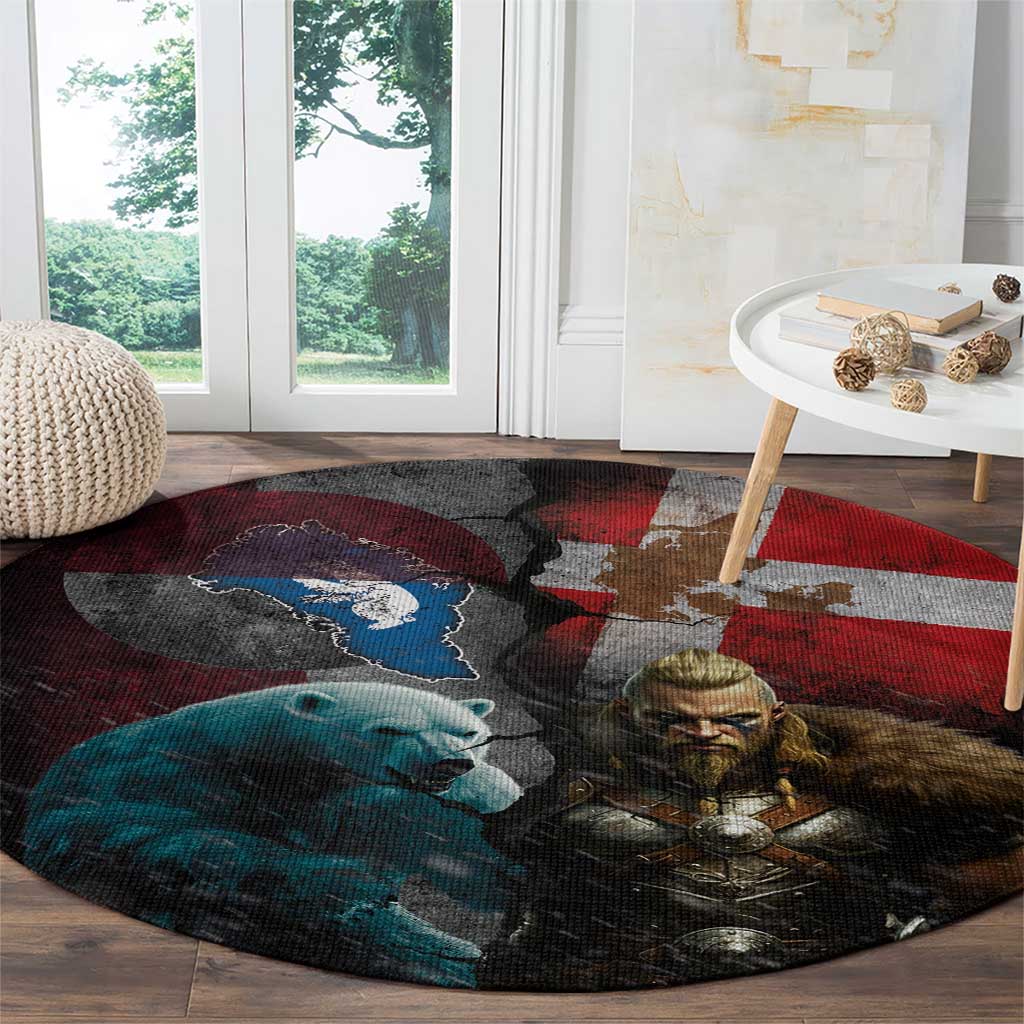 Greenlandic and Danish Together Round Carpet Polar Warrior Vikings with National Flag Grunge Style - Wonder Print Shop