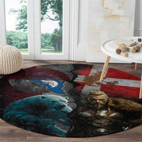 Greenlandic and Danish Together Round Carpet Polar Warrior Vikings with National Flag Grunge Style - Wonder Print Shop