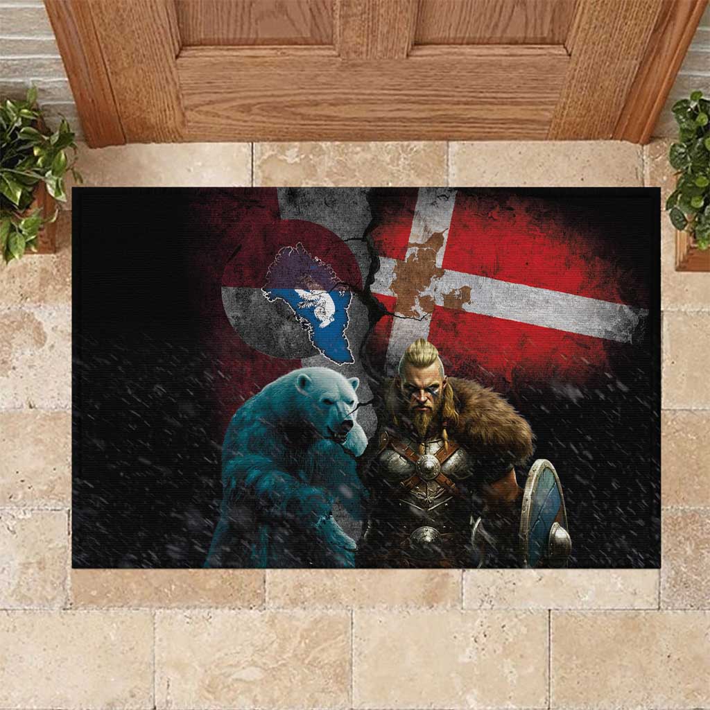 Greenlandic and Danish Together Rubber Doormat Polar Warrior Vikings with National Flag Grunge Style - Wonder Print Shop