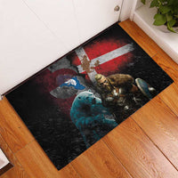 Greenlandic and Danish Together Rubber Doormat Polar Warrior Vikings with National Flag Grunge Style - Wonder Print Shop