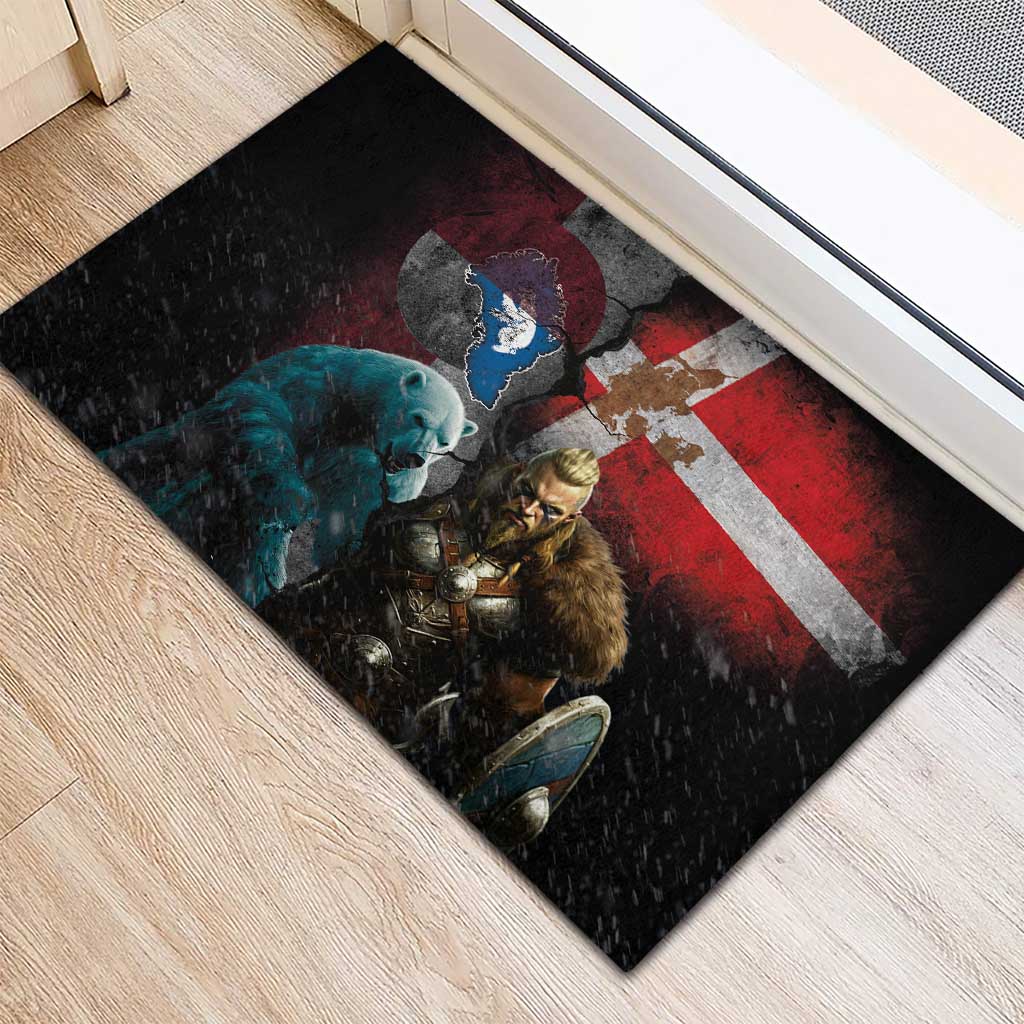 Greenlandic and Danish Together Rubber Doormat Polar Warrior Vikings with National Flag Grunge Style - Wonder Print Shop