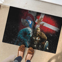 Greenlandic and Danish Together Rubber Doormat Polar Warrior Vikings with National Flag Grunge Style - Wonder Print Shop