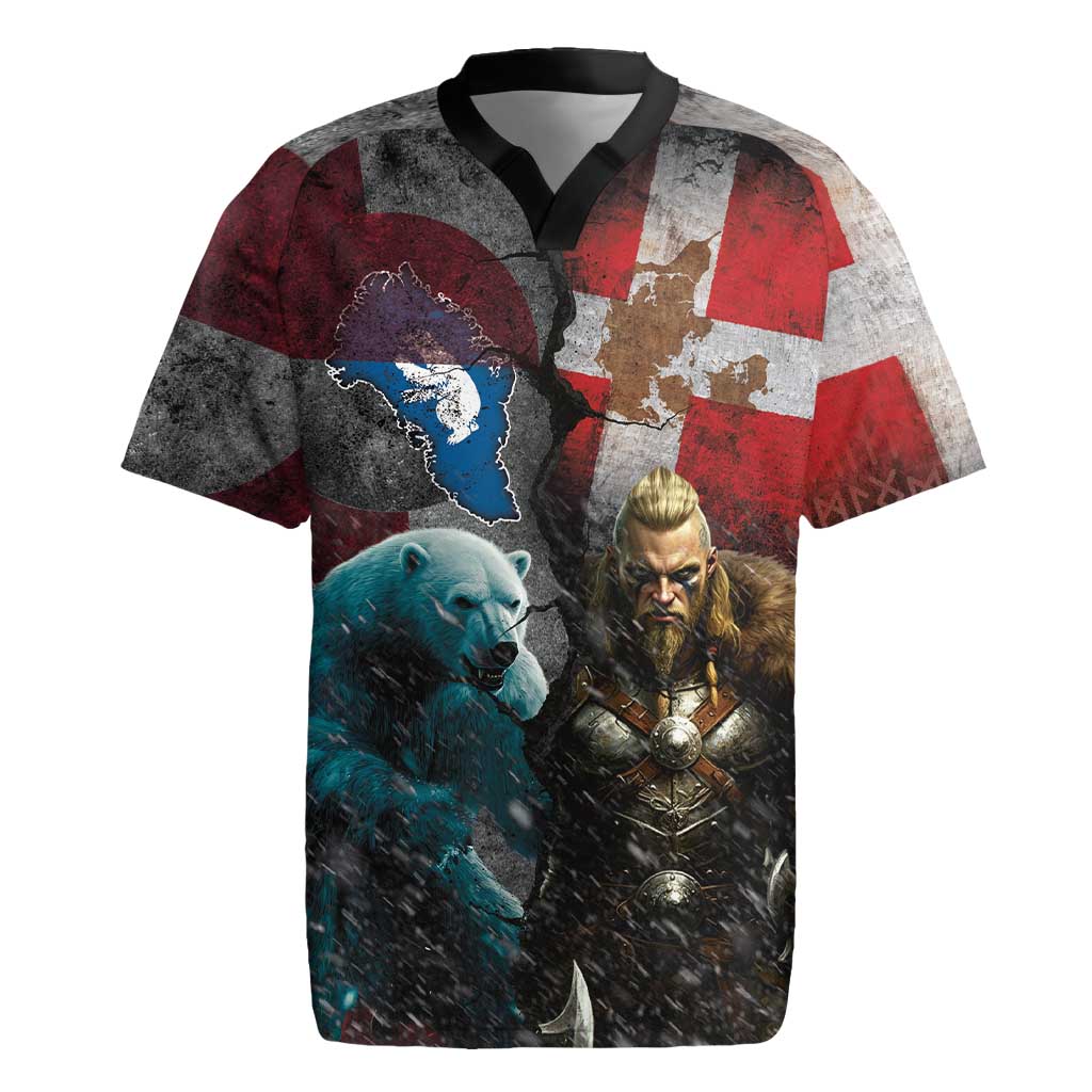 Greenlandic and Danish Together Rugby Jersey Polar Warrior Vikings with National Flag Grunge Style - Wonder Print Shop
