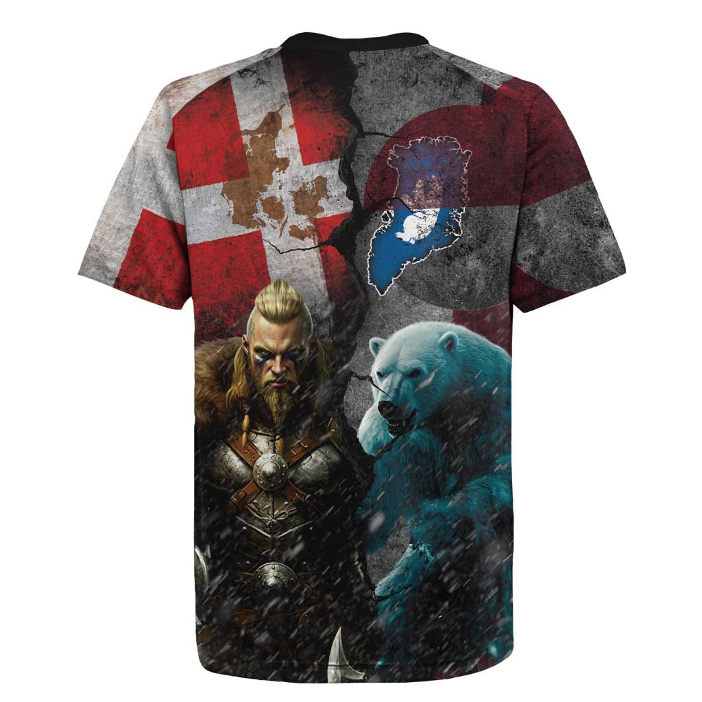 Greenlandic and Danish Together Rugby Jersey Polar Warrior Vikings with National Flag Grunge Style - Wonder Print Shop