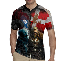 Greenlandic and Danish Together Rugby Jersey Polar Warrior Vikings with National Flag Grunge Style - Wonder Print Shop