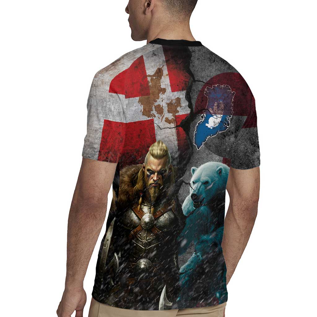 Greenlandic and Danish Together Rugby Jersey Polar Warrior Vikings with National Flag Grunge Style - Wonder Print Shop