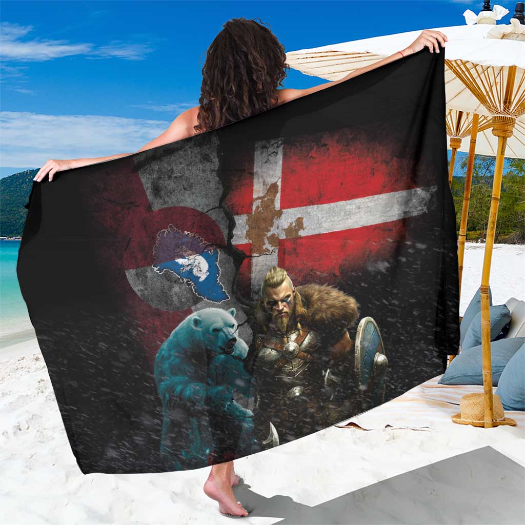 Greenlandic and Danish Together Sarong Polar Warrior Vikings with National Flag Grunge Style - Wonder Print Shop