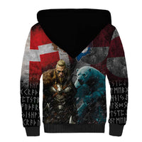 Greenlandic and Danish Together Sherpa Hoodie Polar Warrior Vikings with National Flag Grunge Style - Wonder Print Shop