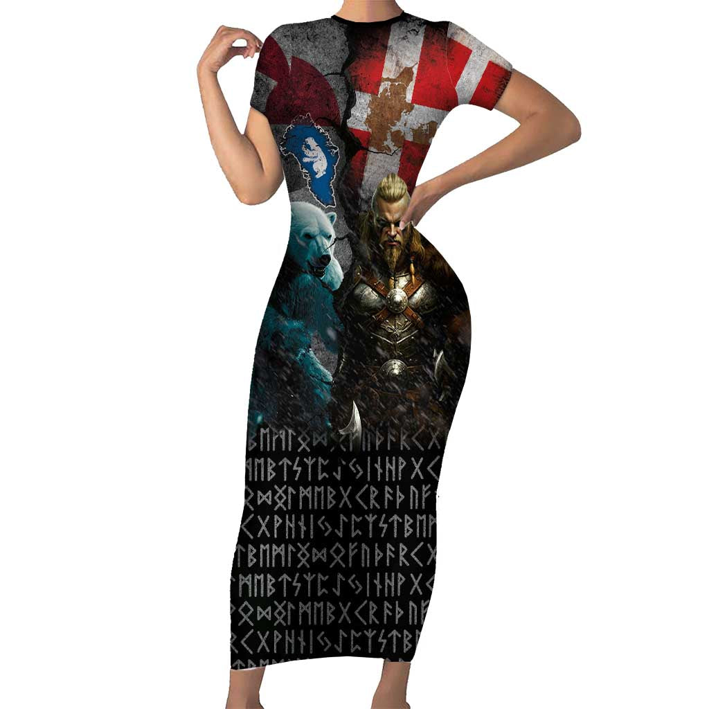 Greenlandic and Danish Together Short Sleeve Bodycon Dress Polar Warrior Vikings with National Flag Grunge Style - Wonder Print Shop