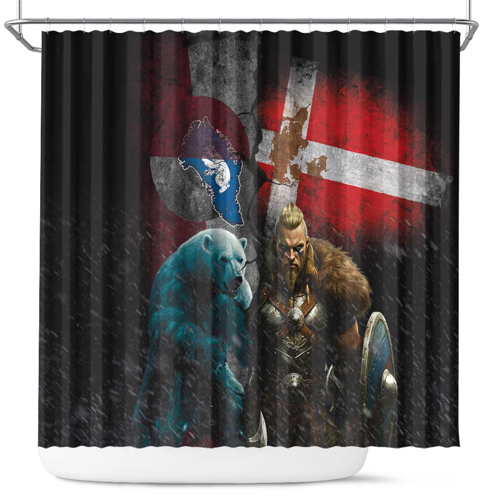 Greenlandic and Danish Together Shower Curtain Polar Warrior Vikings with National Flag Grunge Style - Wonder Print Shop