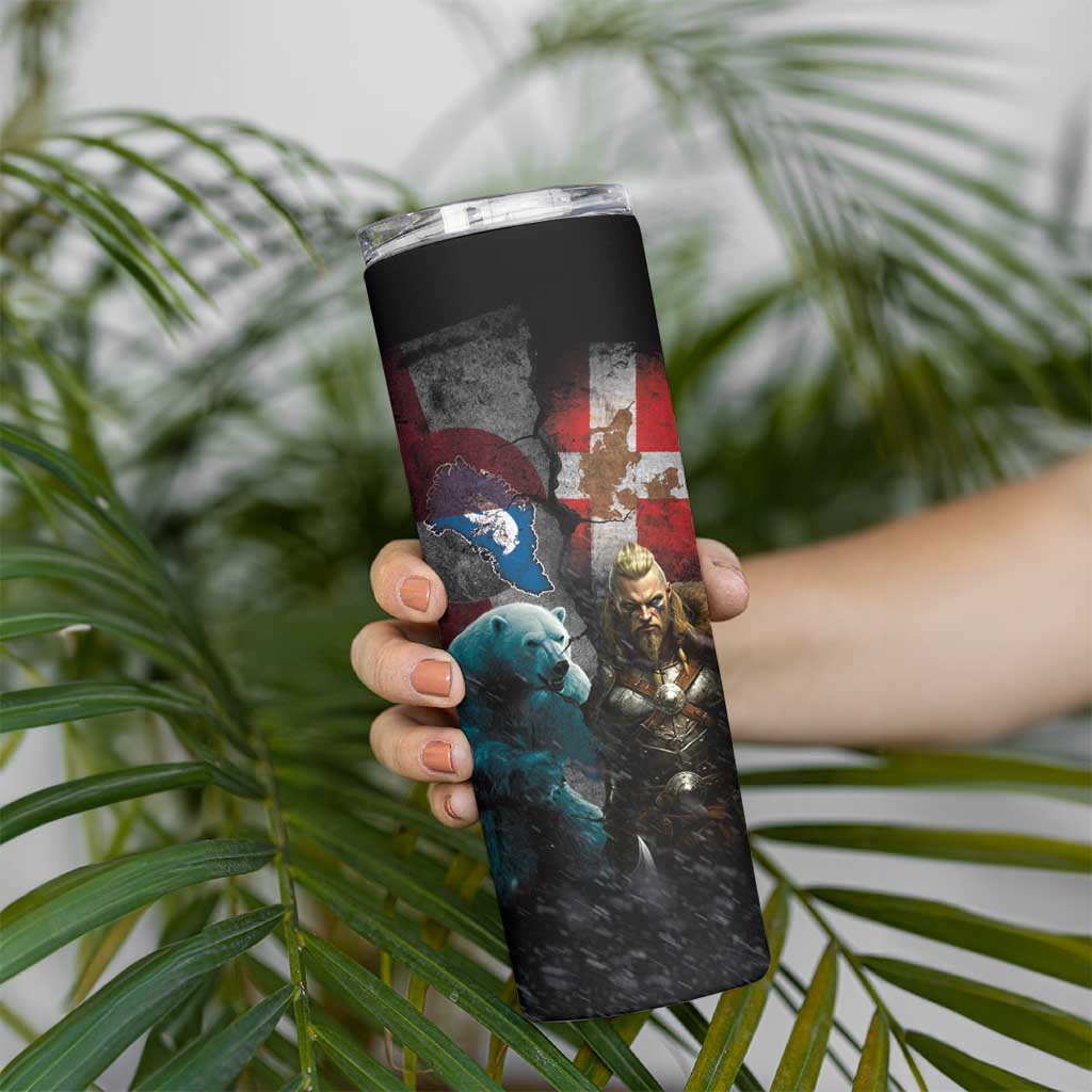 Greenlandic and Danish Together Skinny Tumbler Polar Warrior Vikings with National Flag Grunge Style - Wonder Print Shop