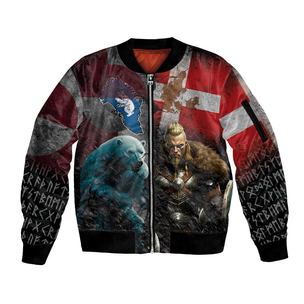 Greenlandic and Danish Together Sleeve Zip Bomber Jacket Polar Warrior Vikings with National Flag Grunge Style - Wonder Print Shop