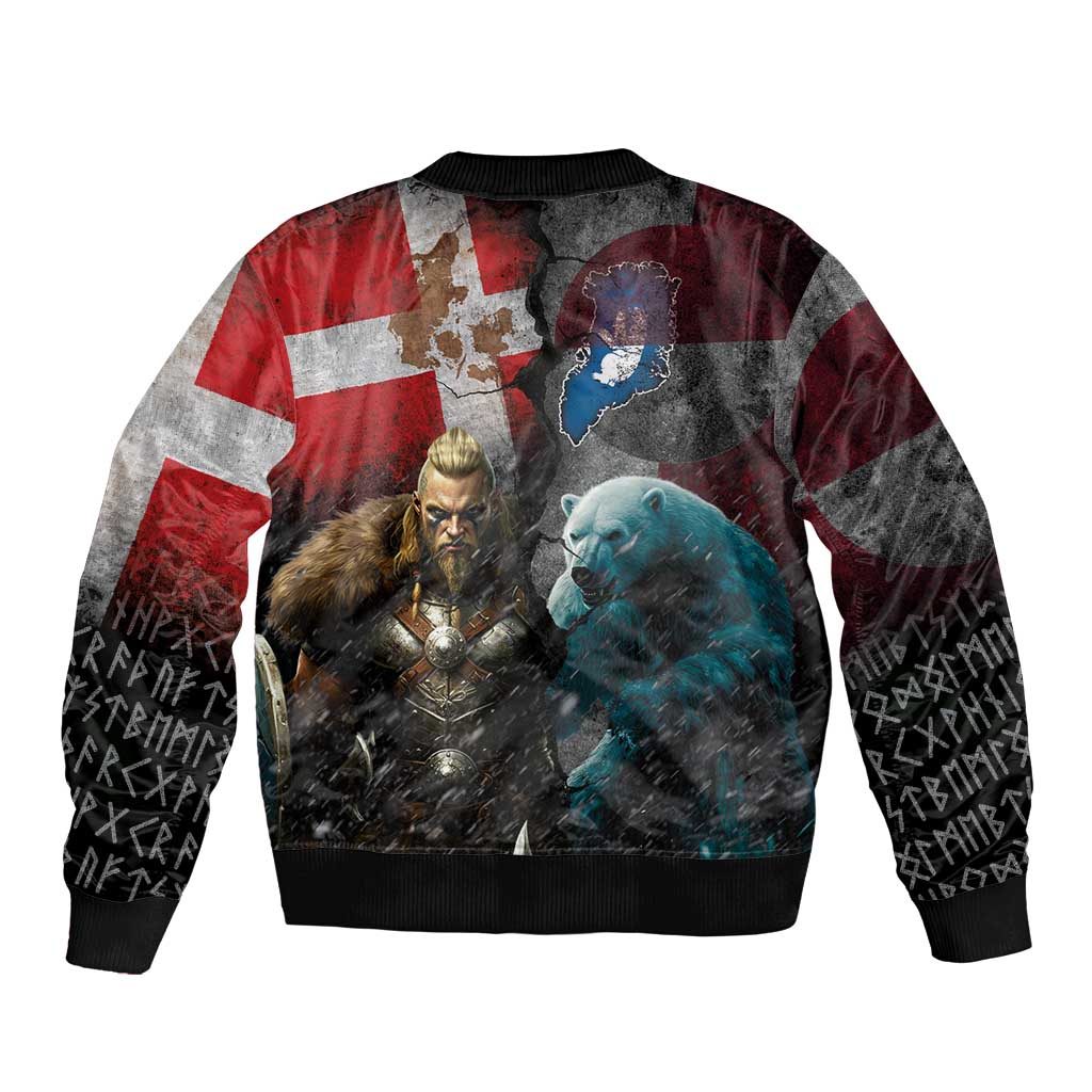 Greenlandic and Danish Together Sleeve Zip Bomber Jacket Polar Warrior Vikings with National Flag Grunge Style - Wonder Print Shop