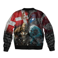 Greenlandic and Danish Together Sleeve Zip Bomber Jacket Polar Warrior Vikings with National Flag Grunge Style - Wonder Print Shop
