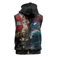 Greenlandic and Danish Together Sleeveless Hoodie Polar Warrior Vikings with National Flag Grunge Style - Wonder Print Shop