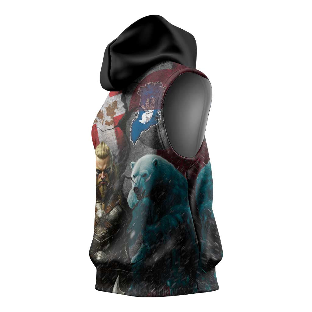 Greenlandic and Danish Together Sleeveless Hoodie Polar Warrior Vikings with National Flag Grunge Style - Wonder Print Shop