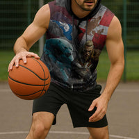 Greenlandic and Danish Together Sleeveless Hoodie Polar Warrior Vikings with National Flag Grunge Style - Wonder Print Shop