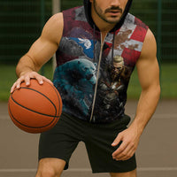 Greenlandic and Danish Together Sleeveless Zip Hoodie Polar Warrior Vikings with National Flag Grunge Style - Wonder Print Shop