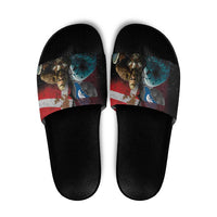 Greenlandic and Danish Together Slide Sandals Polar Warrior Vikings with National Flag Grunge Style - Wonder Print Shop