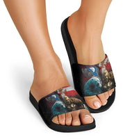Greenlandic and Danish Together Slide Sandals Polar Warrior Vikings with National Flag Grunge Style - Wonder Print Shop