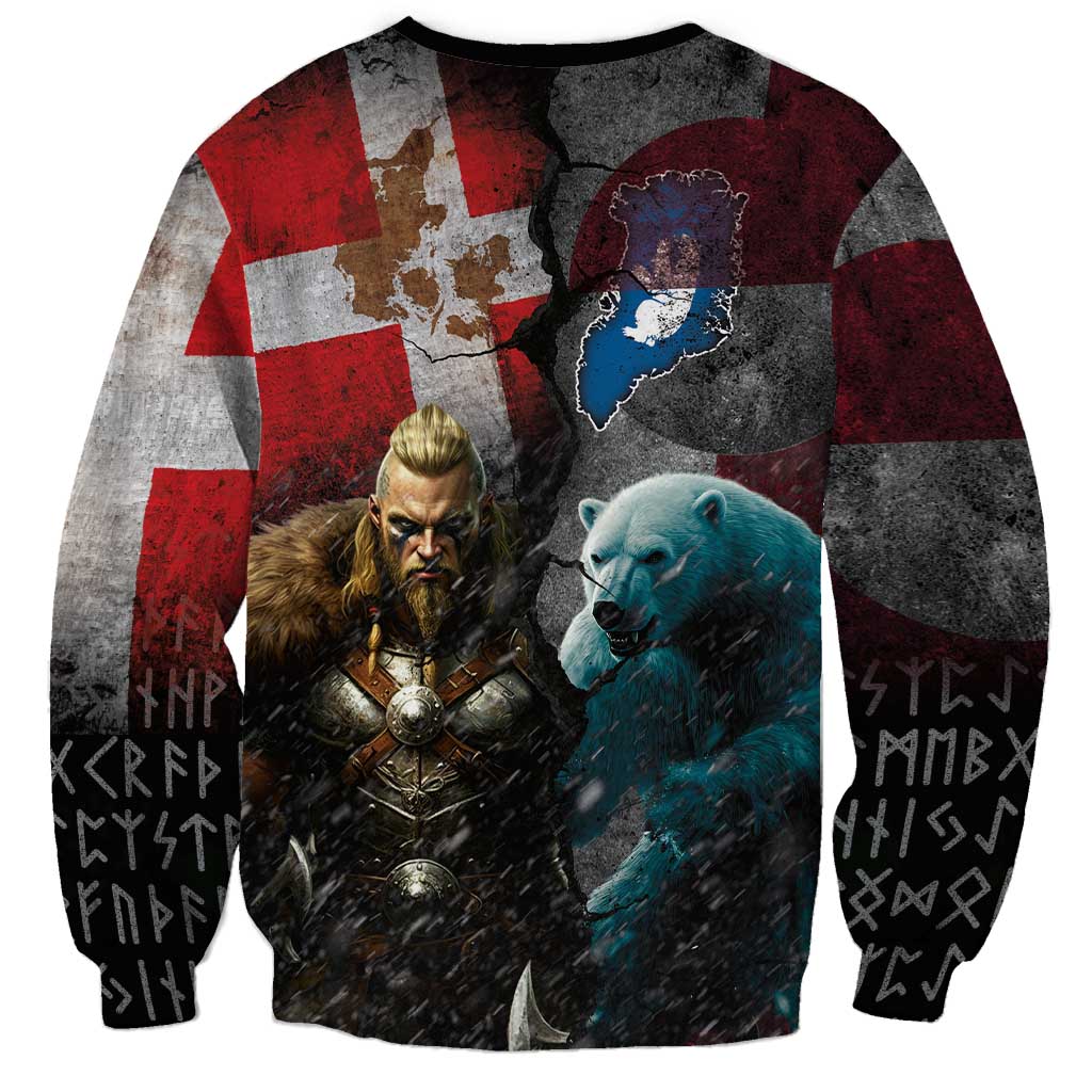 Greenlandic and Danish Together Sweatshirt Polar Warrior Vikings with National Flag Grunge Style - Wonder Print Shop