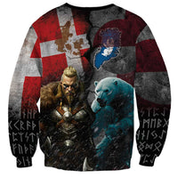 Greenlandic and Danish Together Sweatshirt Polar Warrior Vikings with National Flag Grunge Style - Wonder Print Shop