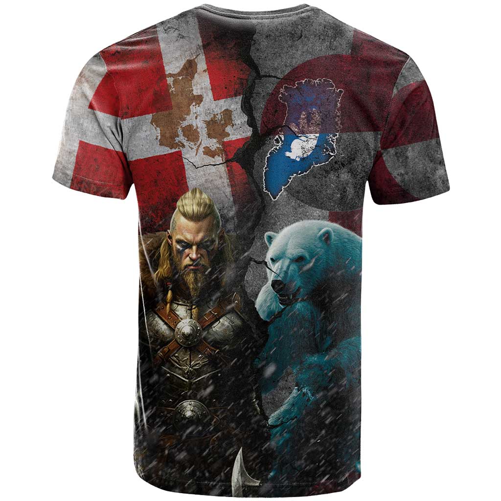 Greenlandic and Danish Together T Shirt Polar Warrior Vikings with National Flag Grunge Style - Wonder Print Shop