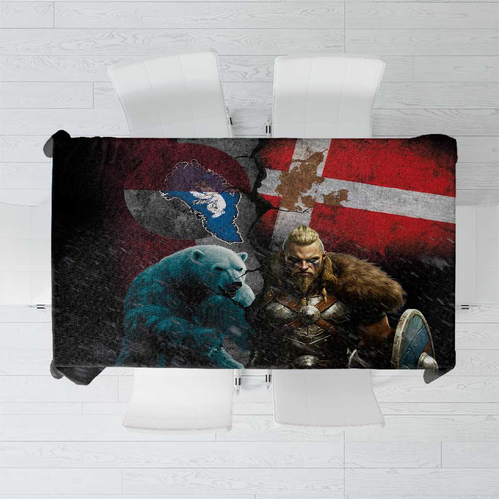 Greenlandic and Danish Together Tablecloth Polar Warrior Vikings with National Flag Grunge Style - Wonder Print Shop