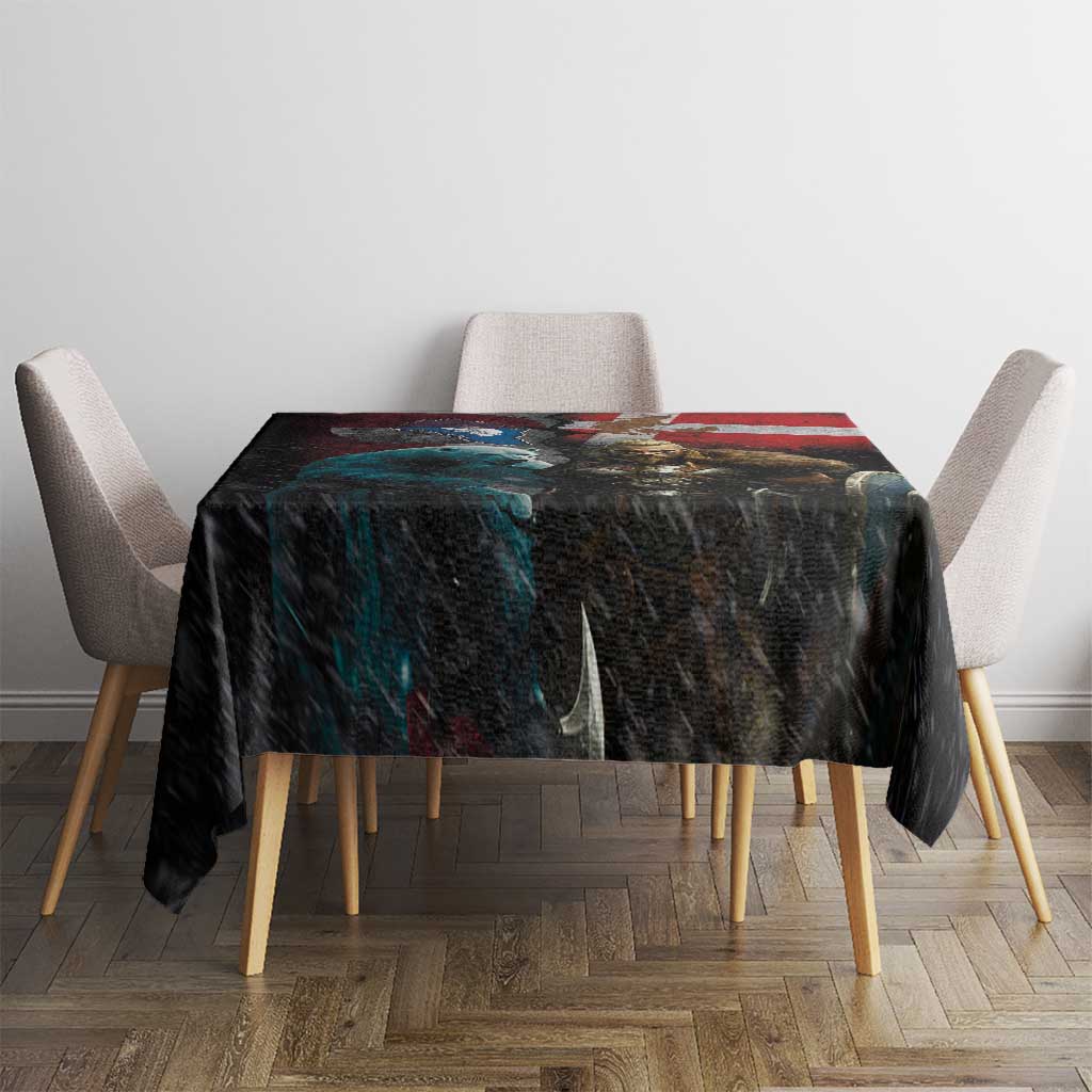 Greenlandic and Danish Together Tablecloth Polar Warrior Vikings with National Flag Grunge Style - Wonder Print Shop
