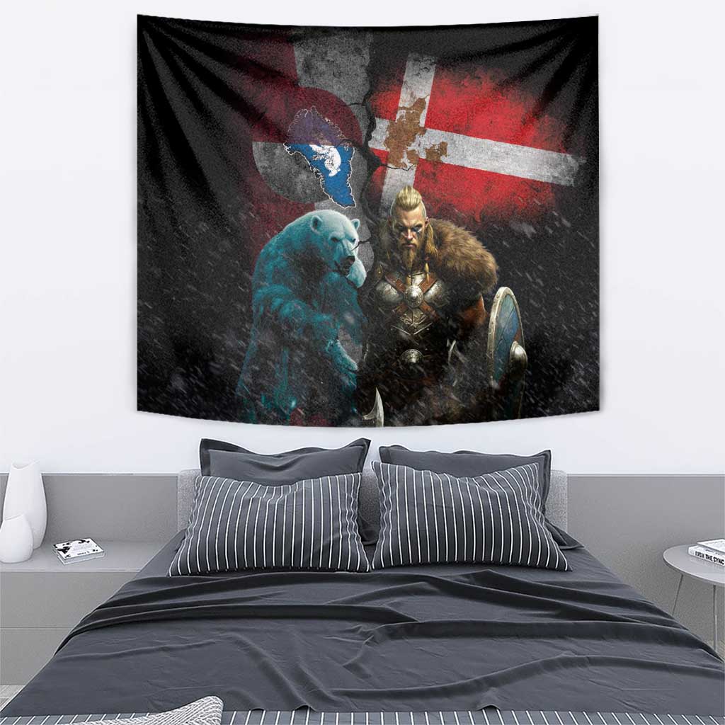 Greenlandic and Danish Together Tapestry Polar Warrior Vikings with National Flag Grunge Style - Wonder Print Shop