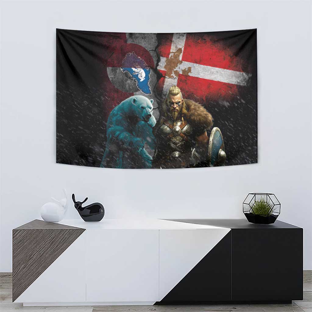 Greenlandic and Danish Together Tapestry Polar Warrior Vikings with National Flag Grunge Style - Wonder Print Shop