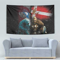 Greenlandic and Danish Together Tapestry Polar Warrior Vikings with National Flag Grunge Style - Wonder Print Shop