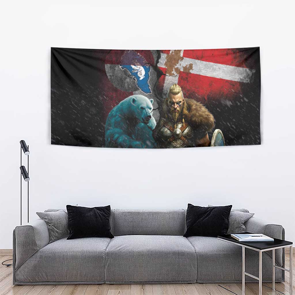 Greenlandic and Danish Together Tapestry Polar Warrior Vikings with National Flag Grunge Style - Wonder Print Shop