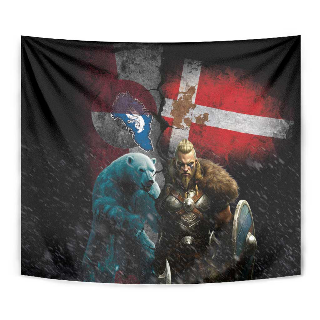 Greenlandic and Danish Together Tapestry Polar Warrior Vikings with National Flag Grunge Style - Wonder Print Shop