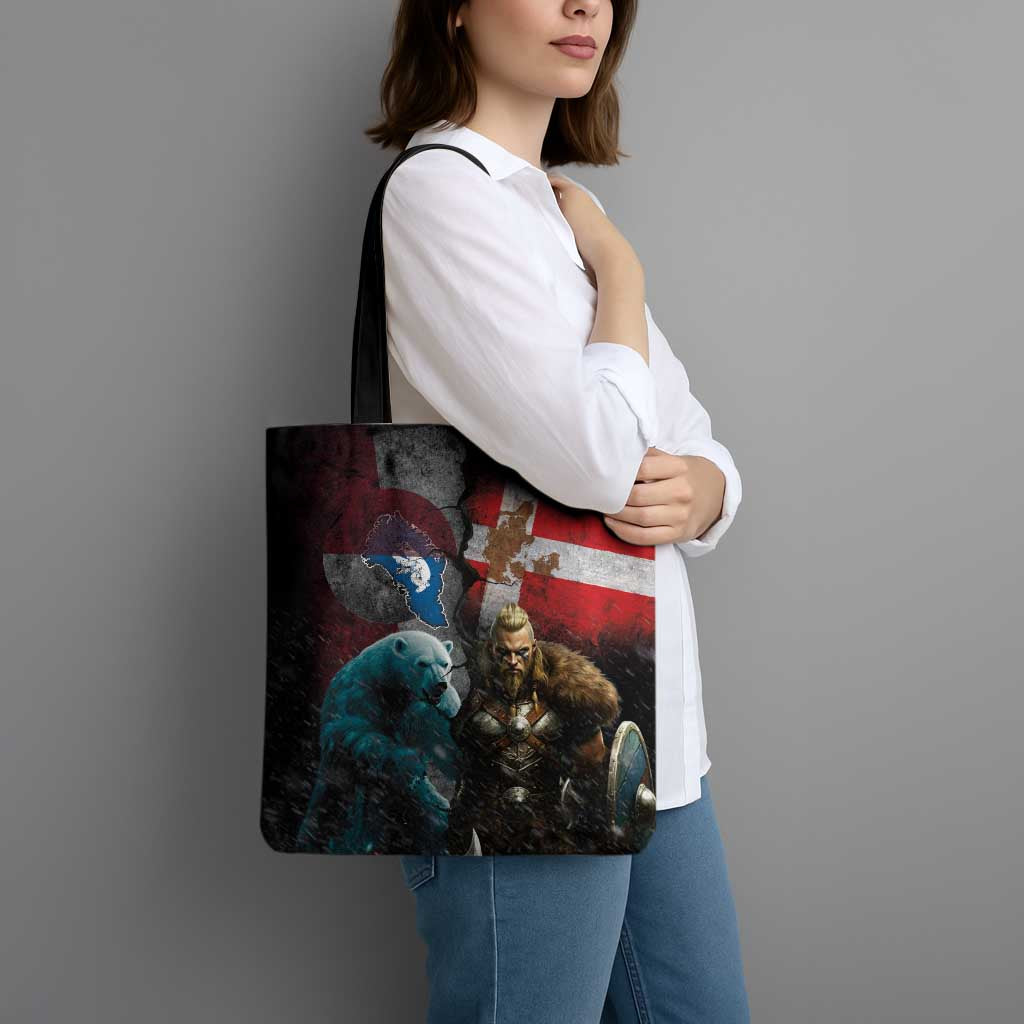 Greenlandic and Danish Together Tote Bag Polar Warrior Vikings with National Flag Grunge Style - Wonder Print Shop