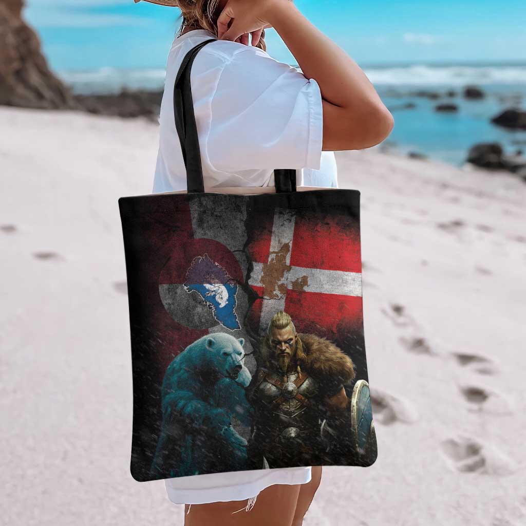 Greenlandic and Danish Together Tote Bag Polar Warrior Vikings with National Flag Grunge Style - Wonder Print Shop