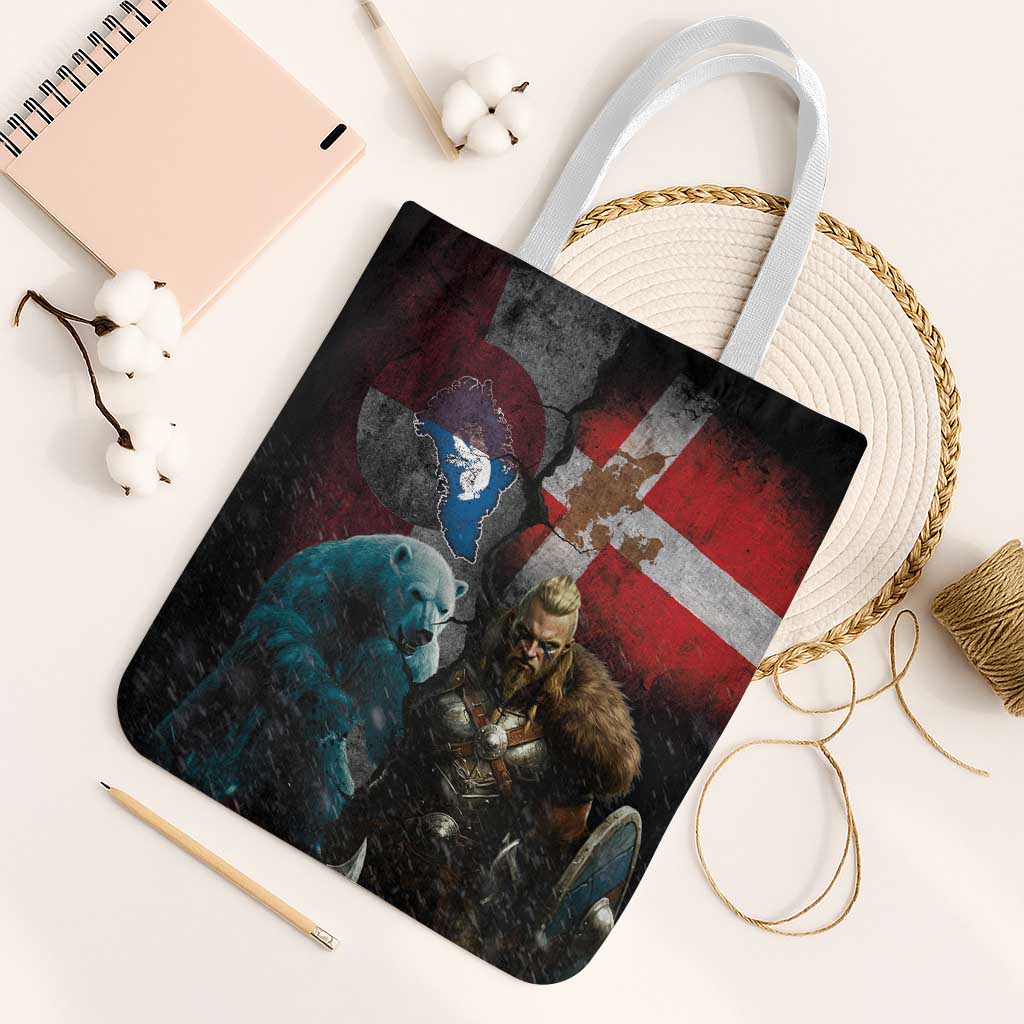Greenlandic and Danish Together Tote Bag Polar Warrior Vikings with National Flag Grunge Style - Wonder Print Shop