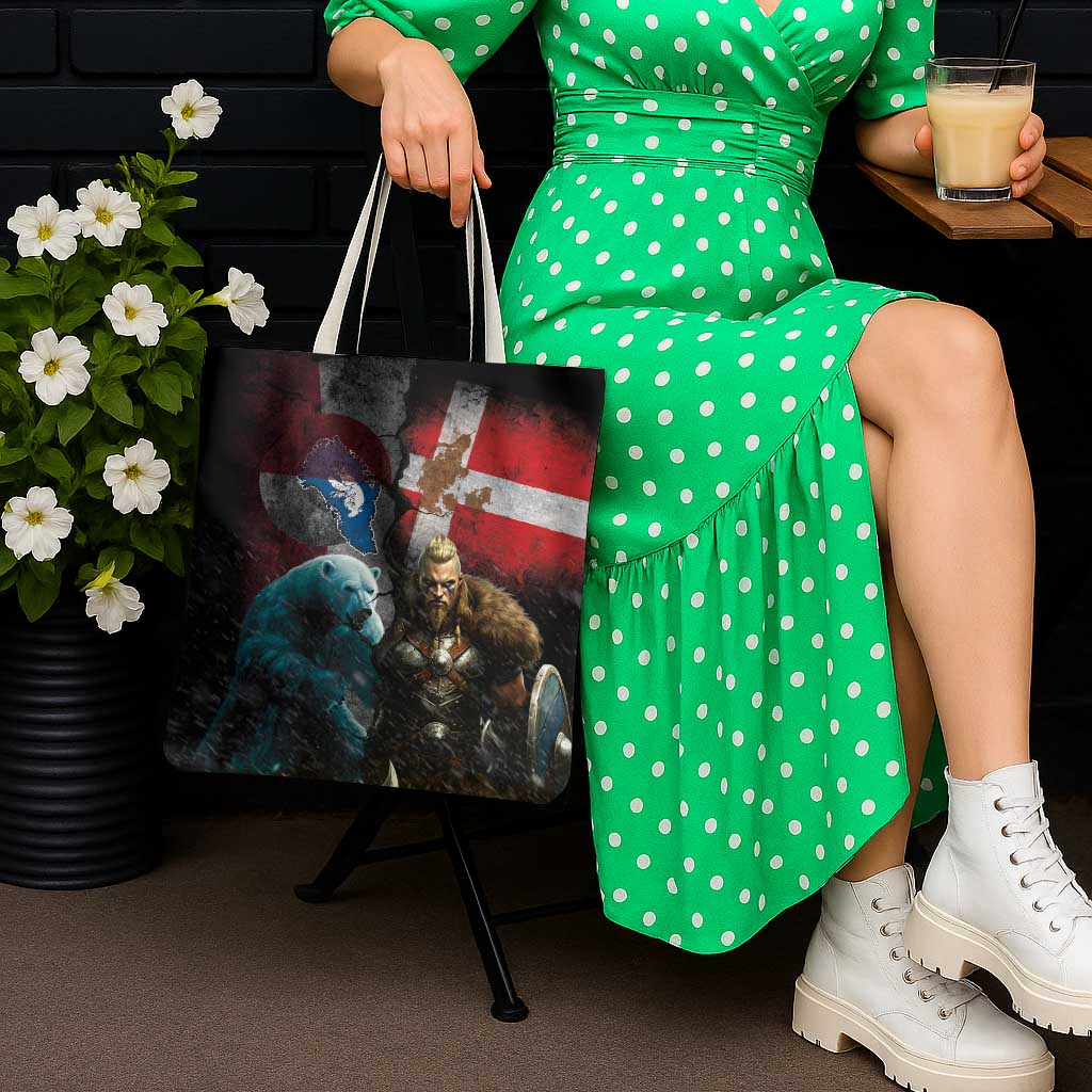 Greenlandic and Danish Together Tote Bag Polar Warrior Vikings with National Flag Grunge Style - Wonder Print Shop