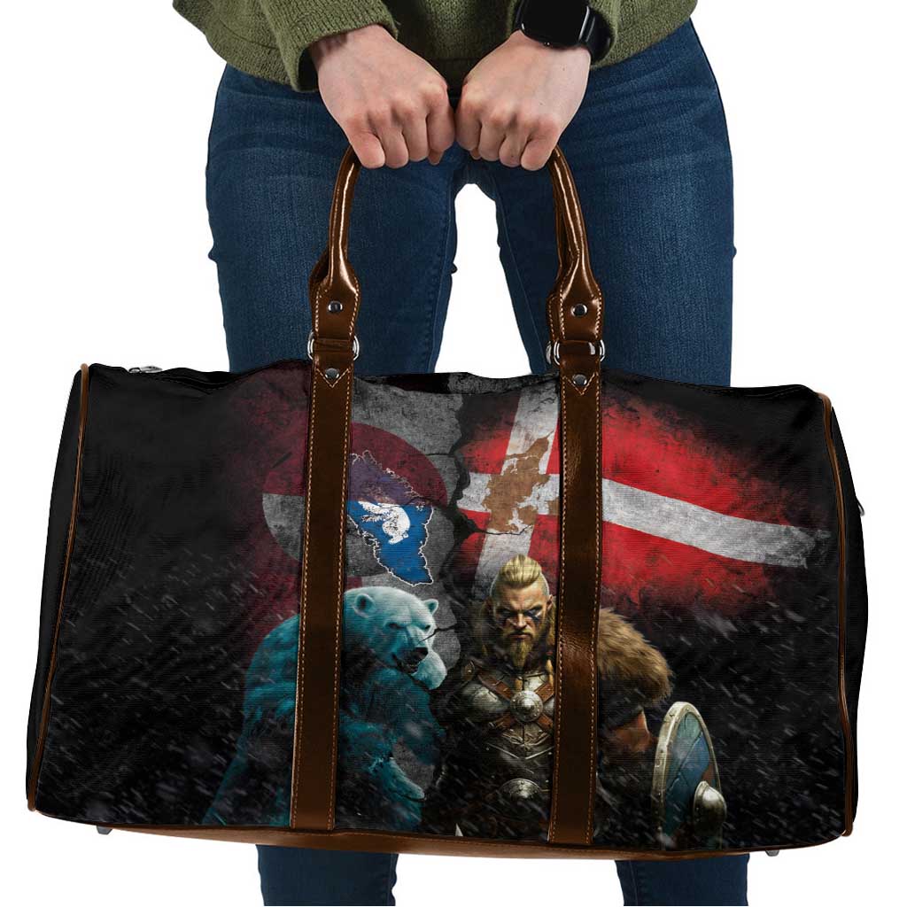 Greenlandic and Danish Together Travel Bag Polar Warrior Vikings with National Flag Grunge Style - Wonder Print Shop