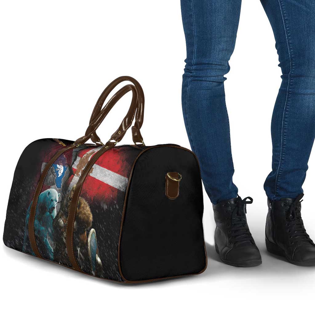 Greenlandic and Danish Together Travel Bag Polar Warrior Vikings with National Flag Grunge Style - Wonder Print Shop