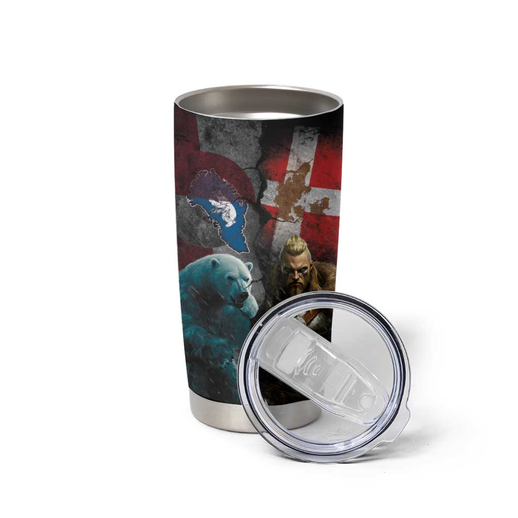 Greenlandic and Danish Together Tumbler Cup Polar Warrior Vikings with National Flag Grunge Style - Wonder Print Shop