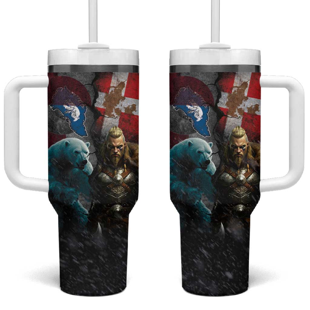 Greenlandic and Danish Together Tumbler With Handle Polar Warrior Vikings with National Flag Grunge Style - Wonder Print Shop