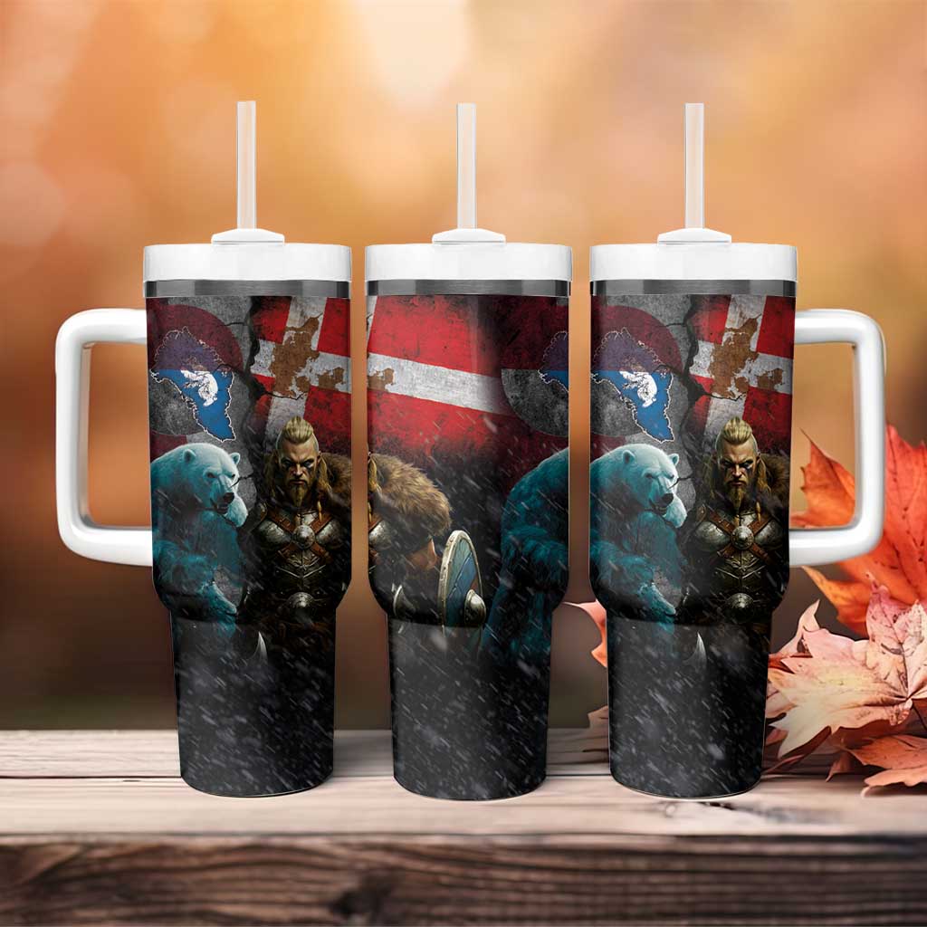 Greenlandic and Danish Together Tumbler With Handle Polar Warrior Vikings with National Flag Grunge Style - Wonder Print Shop
