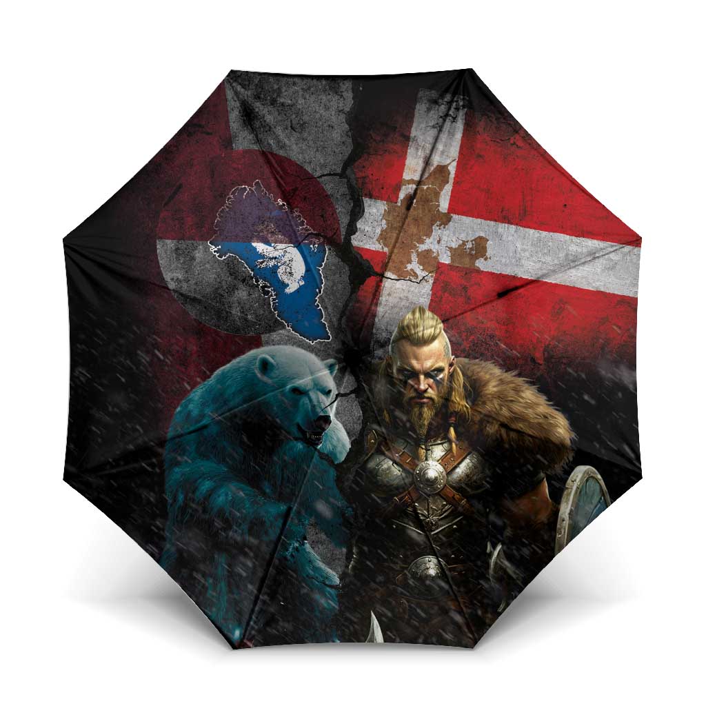 Greenlandic and Danish Together Umbrella Polar Warrior Vikings with National Flag Grunge Style - Wonder Print Shop