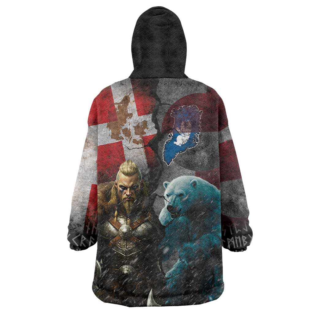 Greenlandic and Danish Together Wearable Blanket Hoodie Polar Warrior Vikings with National Flag Grunge Style - Wonder Print Shop